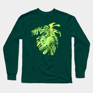 Monstera Leaves Artistic Vector Cut Out Long Sleeve T-Shirt